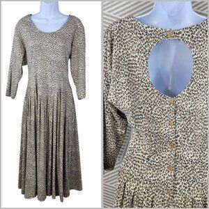 Vintage Shirt Dress 10 12 Midi Long Alt Fit Flare skirt Leopard Cheetah Keyhole